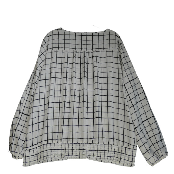 Apt 9 Tunic Blouse Womens XXL White Black Plaid Smocked Hem Peasant Boho - Picture 5 of 14